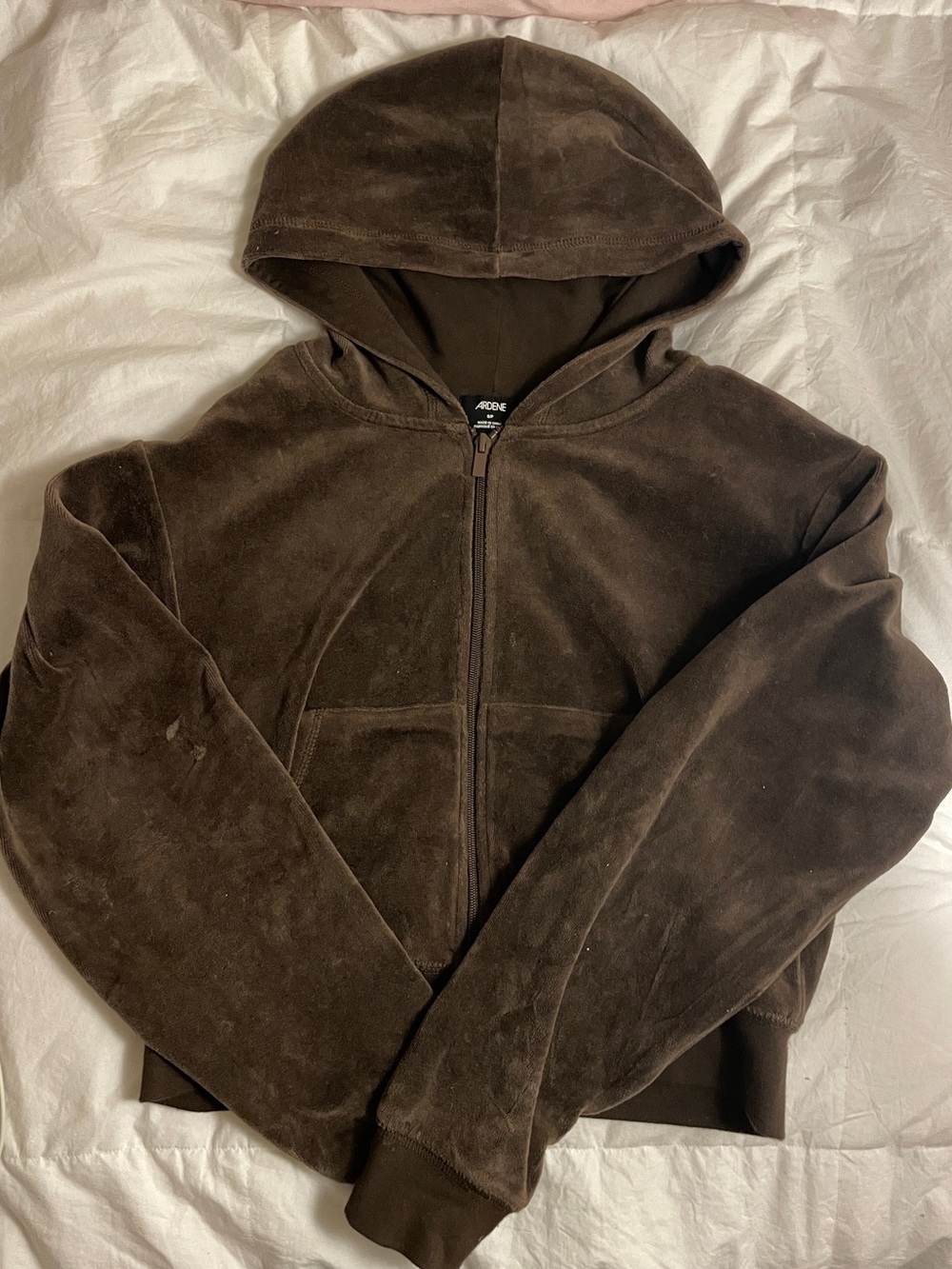 Ardene Brown Cropped Velour Zip Up